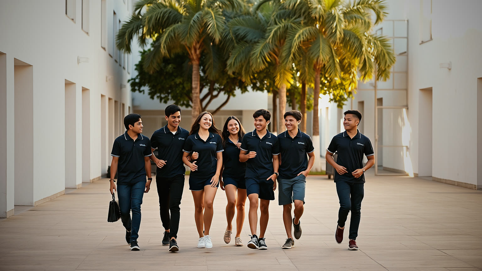Alumnos del colegio caminando por el patio